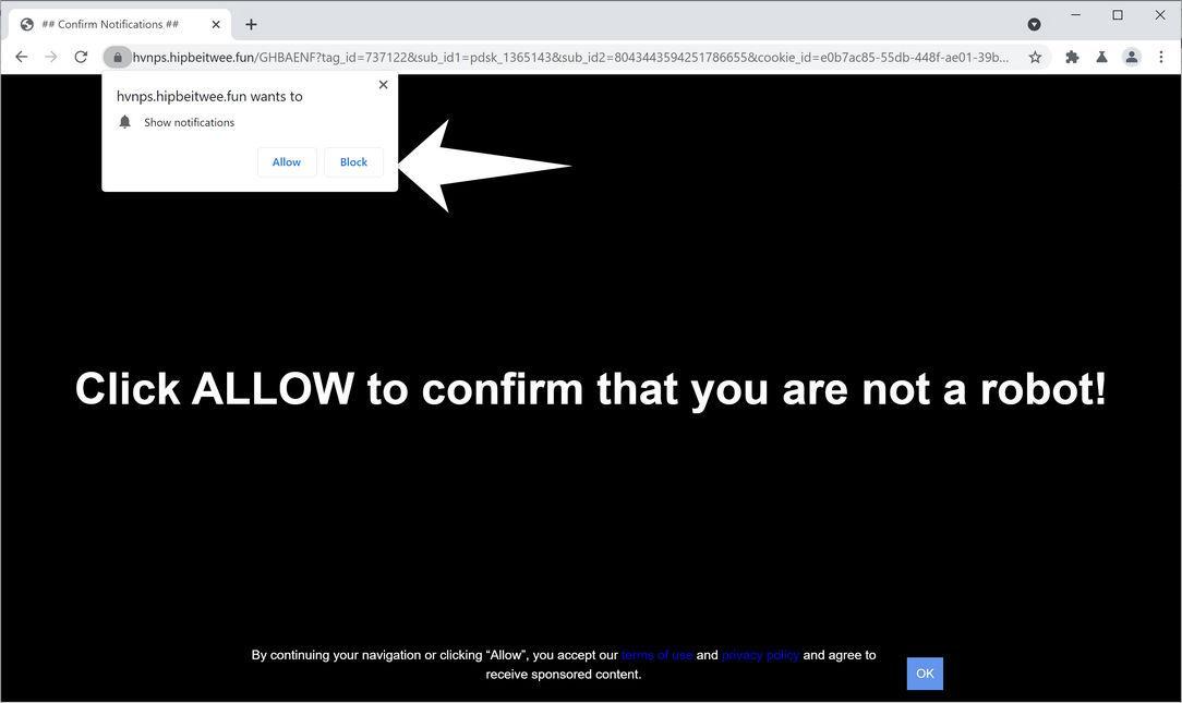 Image: Chrome browser is redirected to Hipbeitwee.fun
