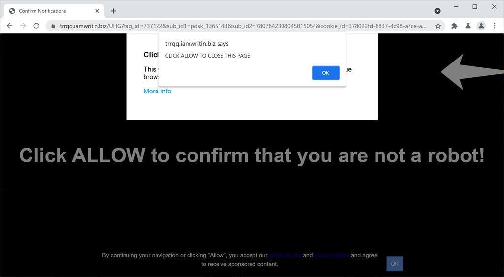 Image: Chrome browser is redirected to Iamwritin.biz