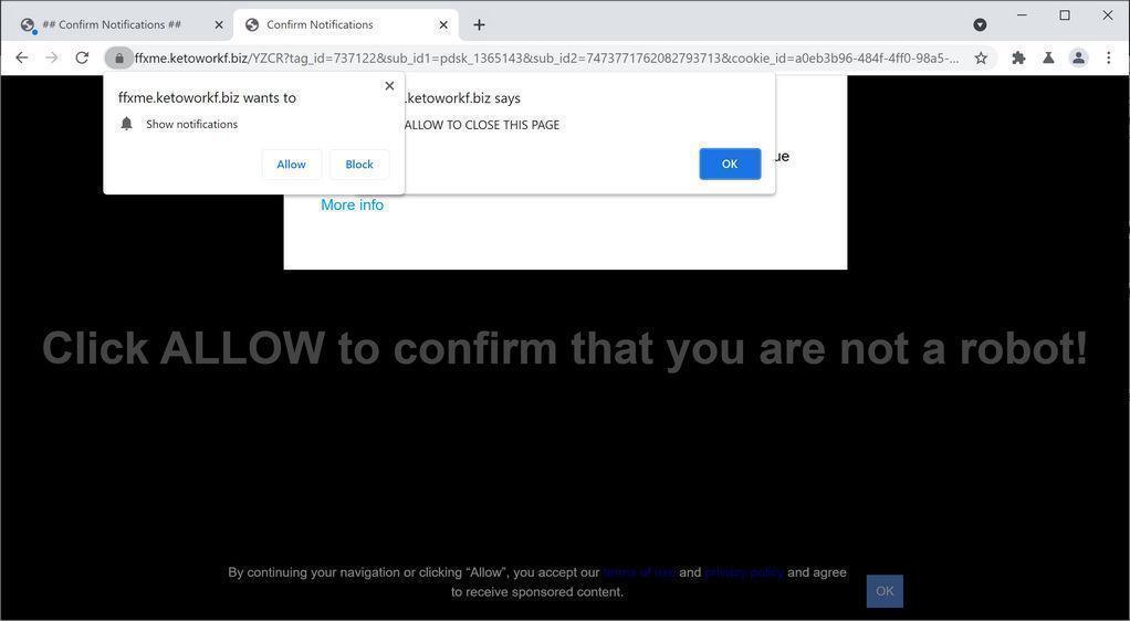 Image: Chrome browser is redirected to Ketoworkf.biz