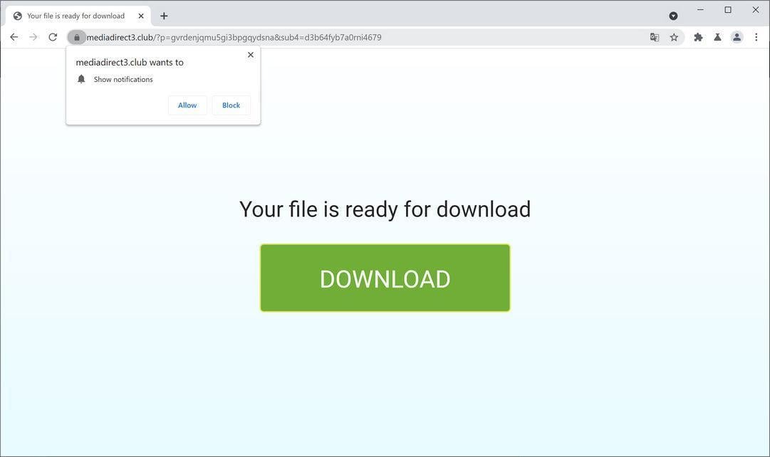 Image: Chrome browser is redirected to Mediadirect3.club