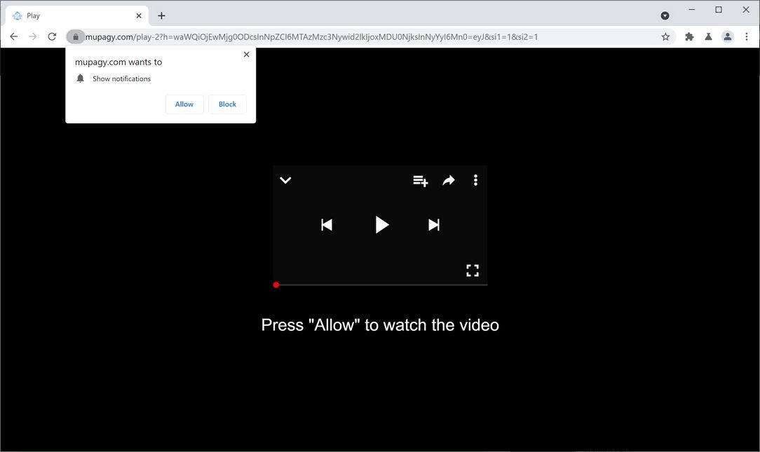 Image: Chrome browser is redirected to Mupagy.com