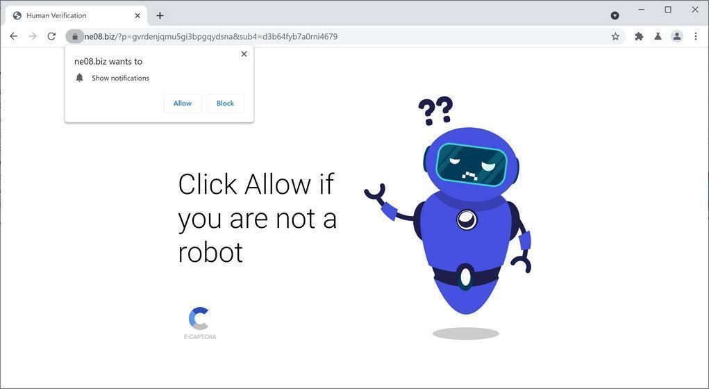 Image: Chrome browser is redirected to Ne08.biz