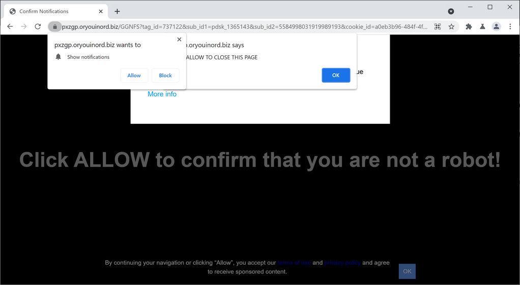 Image: Chrome browser is redirected to Oryouinord.biz