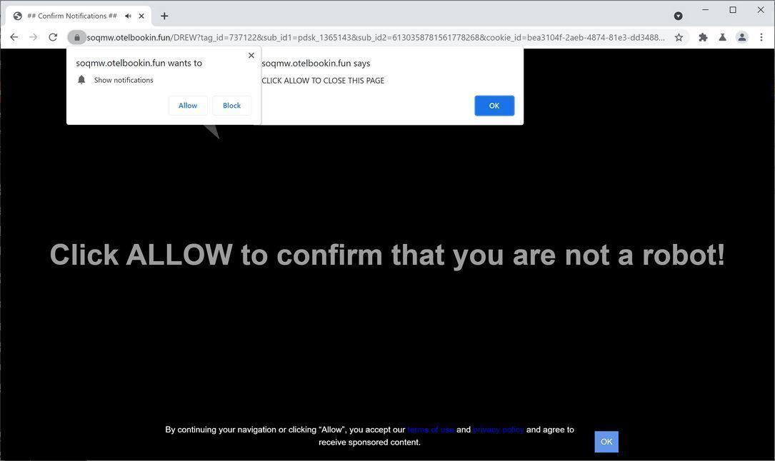 Image: Chrome browser is redirected to Otelbookin.fun