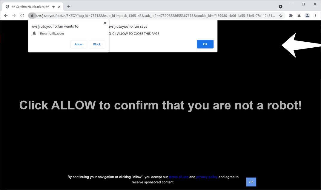 Image: Chrome browser is redirected to Utoyoufio.fun