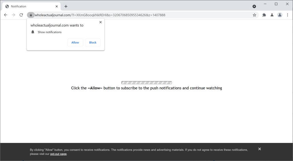 Image: Chrome browser is redirected to Wholeactualjournal.com
