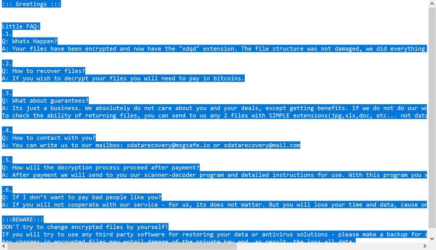 Image: [xdatarecovery@msgsafe.io].xdqd ransomware