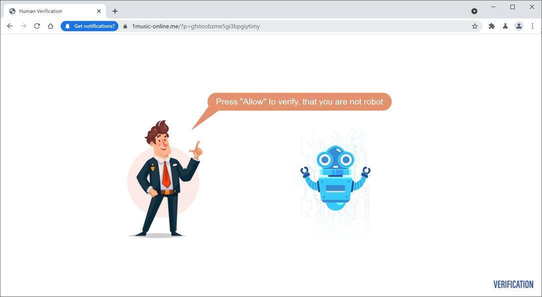 Image: Chrome browser is redirected to 1music-online.me
