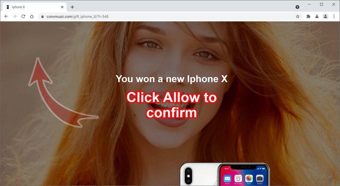 Image: Chrome browser is redirected to Convmusic.com