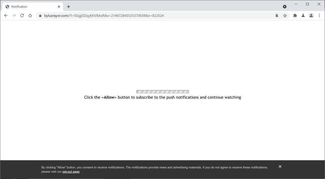 Image: Chrome browser is redirected to Byluxrayor.com