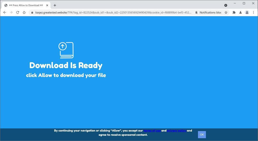 Image: Chrome browser is redirected to Greatested.website