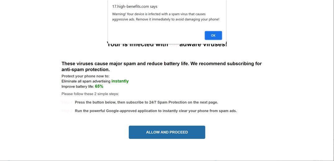 Image: Chrome browser is redirected to High-benefits.com