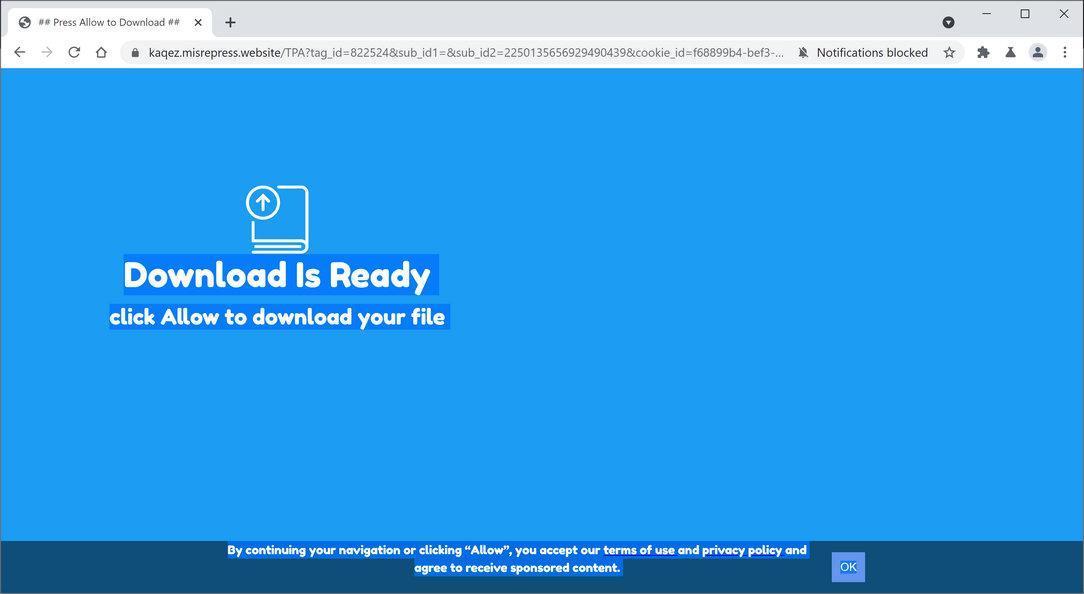 Image: Chrome browser is redirected to Misrepress.website