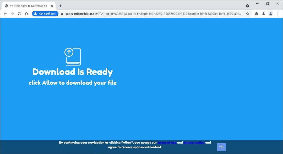 Image: Chrome browser is redirected to Ndconsiderat.biz