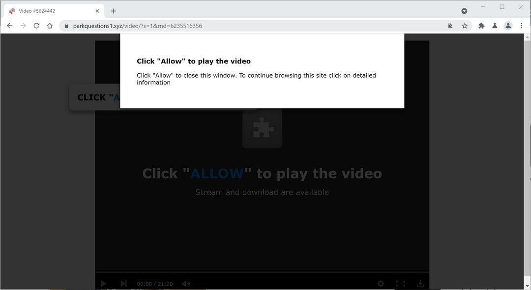 Image: Chrome browser is redirected to Parkquestions1.xyz