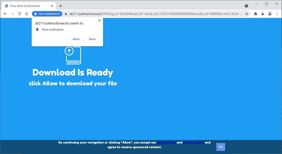 Image: Chrome browser is redirected to Ryattractiuvea.biz