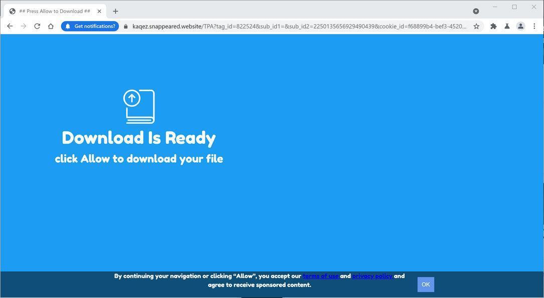 Image: Chrome browser is redirected to Snappeared.website