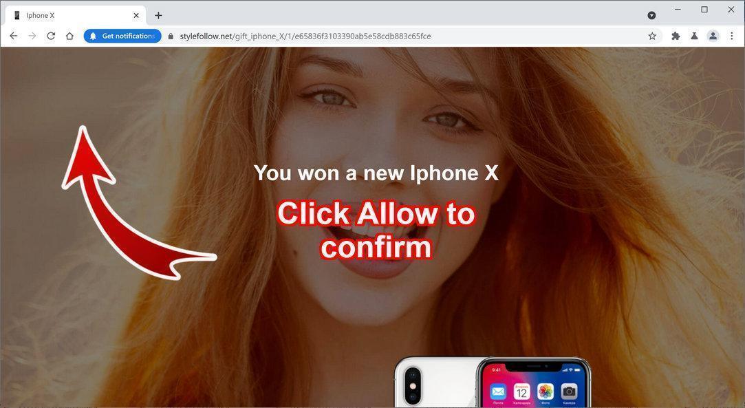 Image: Chrome browser is redirected to Stylefollow.net