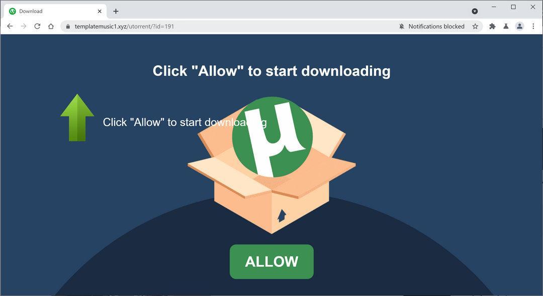 Image: Chrome browser is redirected to Templatemusic1.xyz