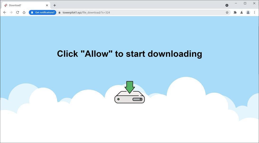 Image: Chrome browser is redirected to Towerpilot1.xyz