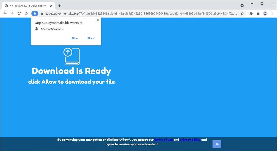 Image: Chrome browser is redirected to Uploymentake.biz