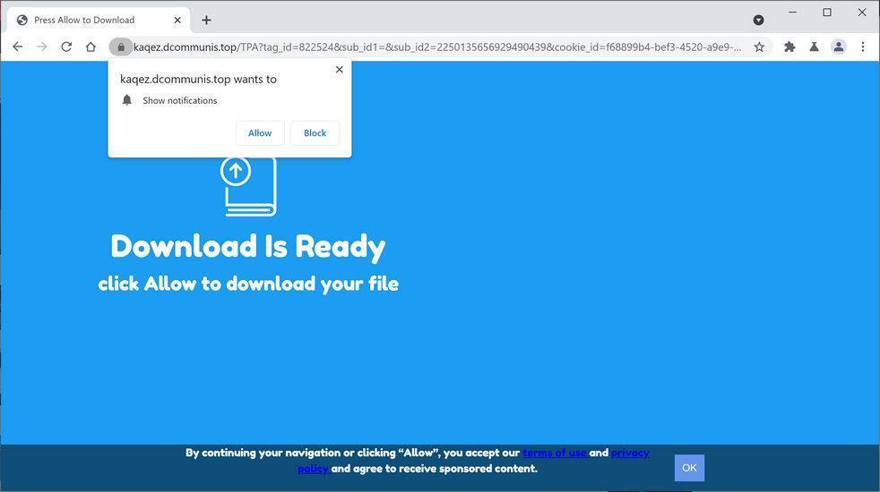 Image: Chrome browser is redirected to Dcommunis.top