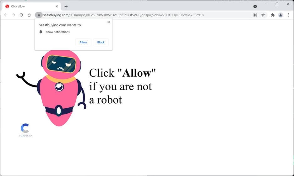 Image: Chrome browser is redirected to Beastbuying.com
