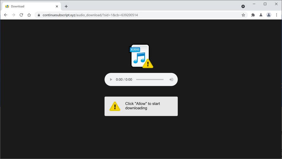 Image: Chrome browser is redirected to Continuesubscript.xyz