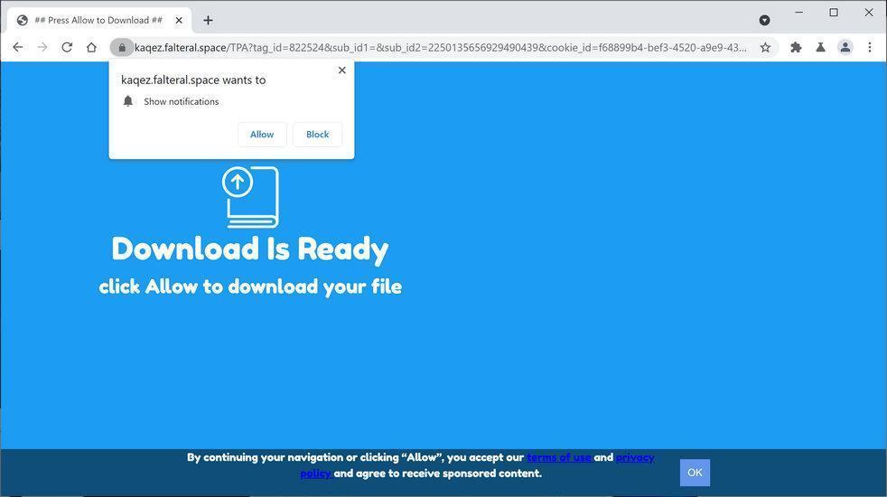 Image: Chrome browser is redirected to Falteral.space