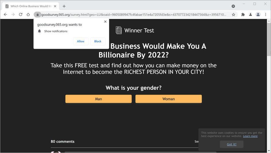 Image: Chrome browser is redirected to Goodsurvey365.org