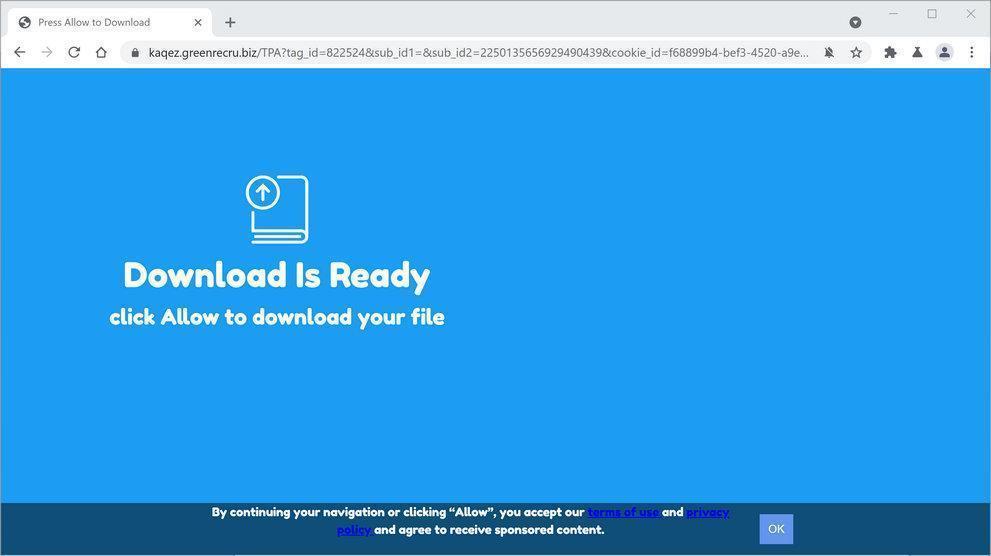 Image: Chrome browser is redirected to Greenrecru.biz