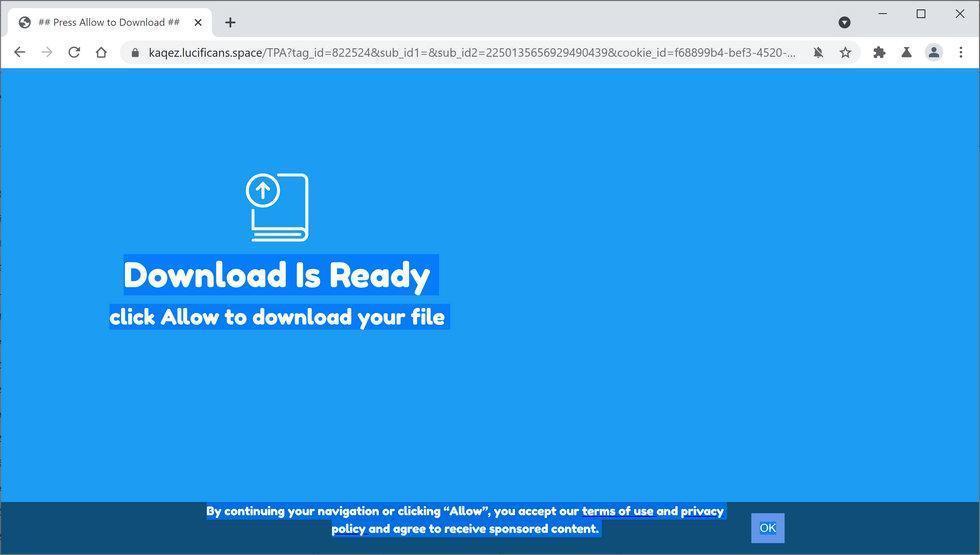 Image: Chrome browser is redirected to Lucificans.space