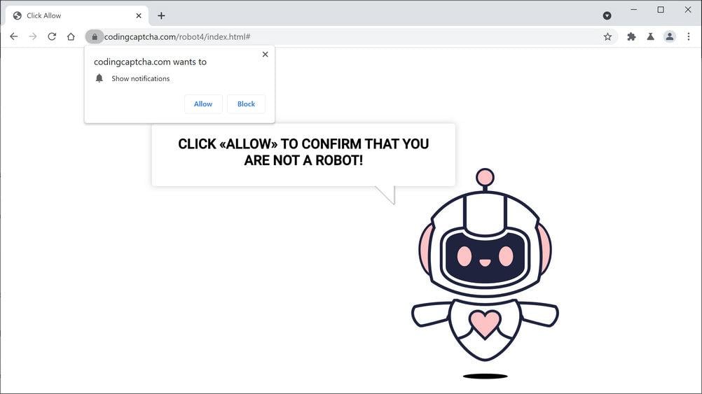 Image: Chrome browser is redirected to Codingcaptcha.com