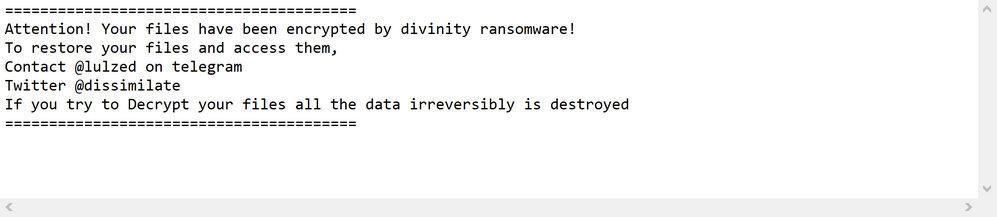 Image: Divinity ransomware note
