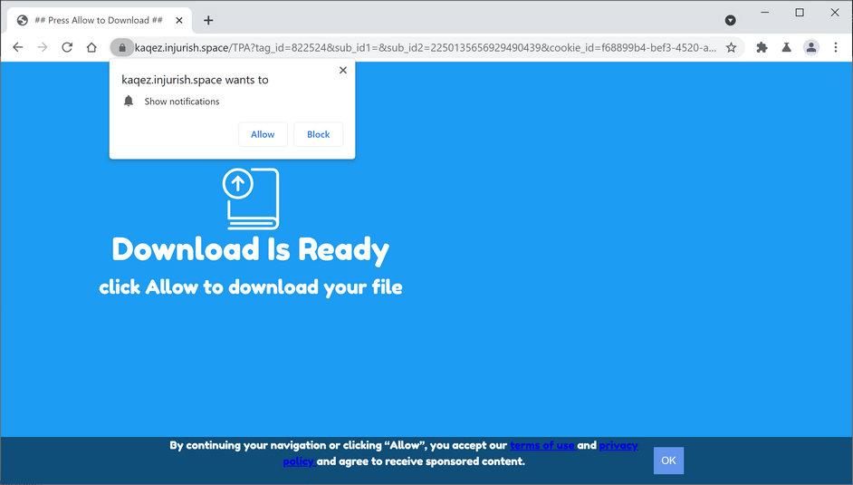 Image: Chrome browser is redirected to Injurish.space