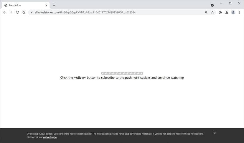 Image: Chrome browser is redirected to Allactualstories.com