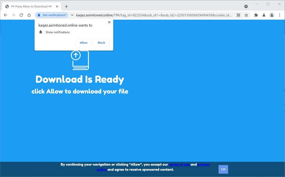 Image: Chrome browser is redirected to Asimtioned.online
