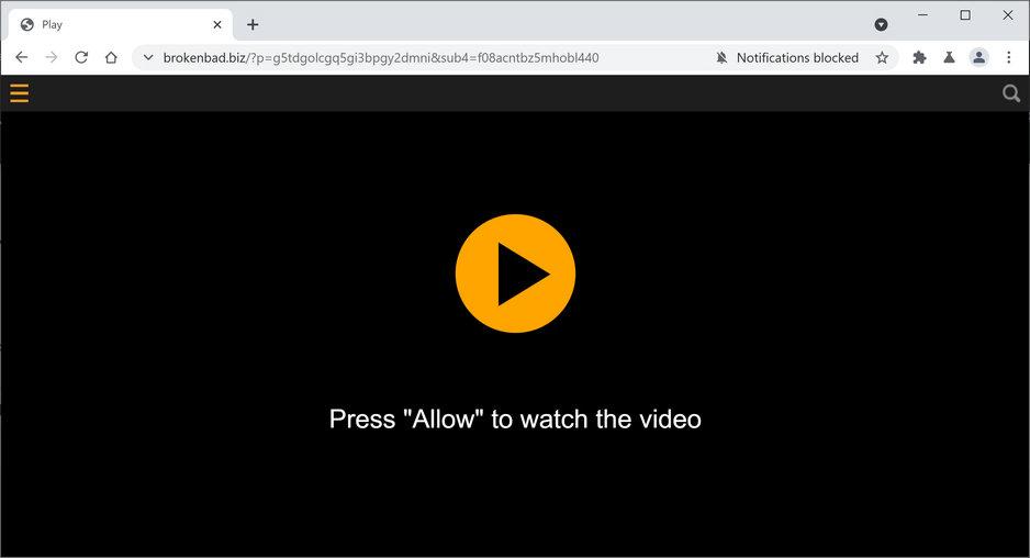 Image: Chrome browser is redirected to Brokenbad.biz