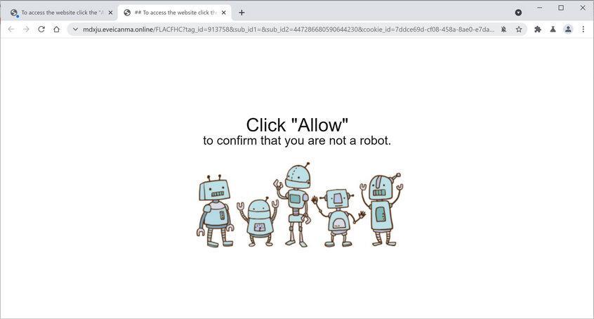 Image: Chrome browser is redirected to Eveicanma.online