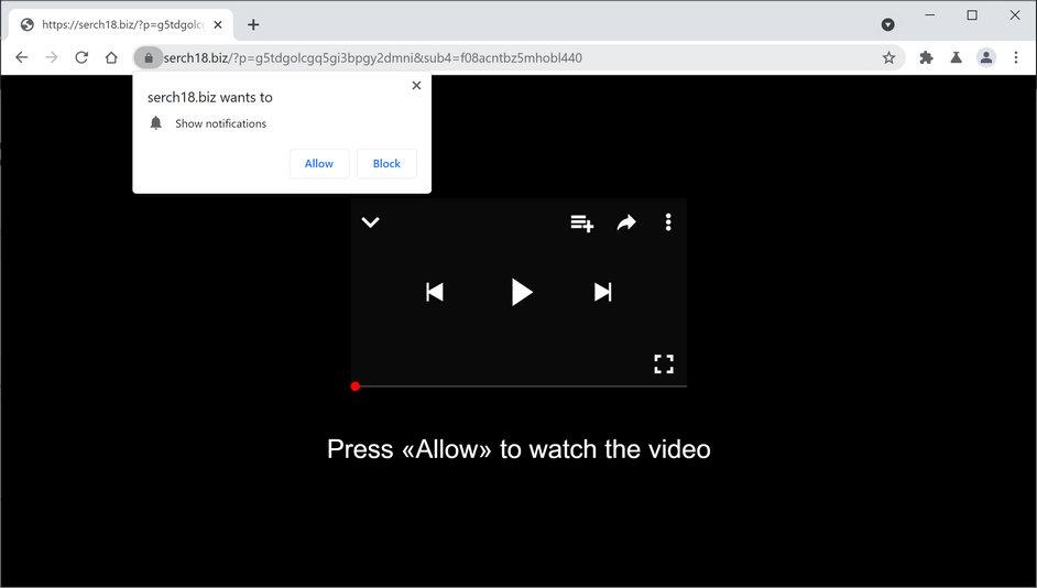 Image: Chrome browser is redirected to Serch18.biz