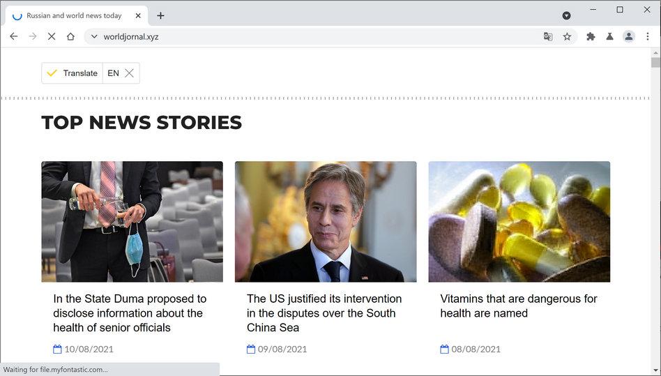 Image: Chrome browser is redirected to Worldjornal.xyz