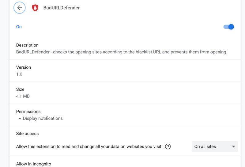  Image: BadURLDefender Chrome browser extension