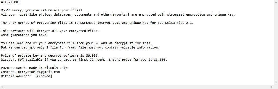 Image: Delta Plus ransomware note