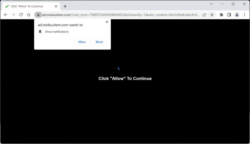 Image: Chrome browser is redirected to Mobsuitem.com