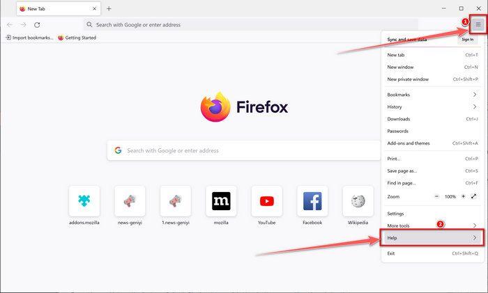 Image: Click on the Firefox Menu button then select Help