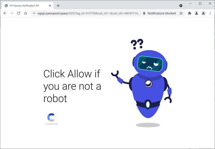 Image: Chrome browser is redirected to Ryaouposit.space