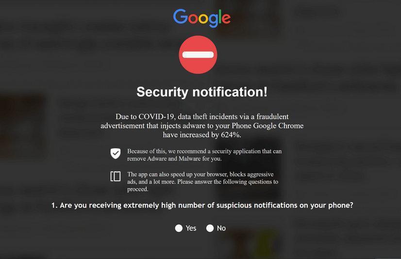 Bild: Pop-up-Betrug mit Google-Sicherheitsbenachrichtigung
