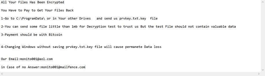 Image: Taleb ransomware note