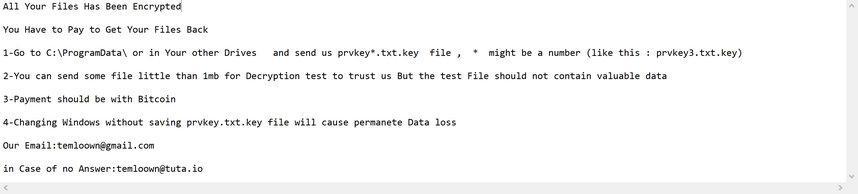 Image: Temlo ransomware note
