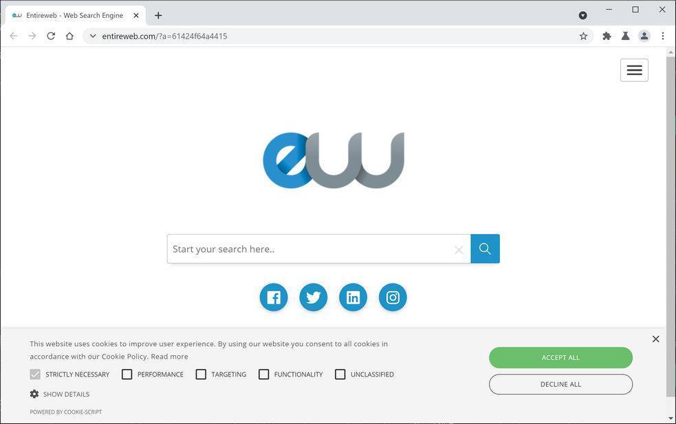 Image: Chrome browser is redirected through EntireWeb.com